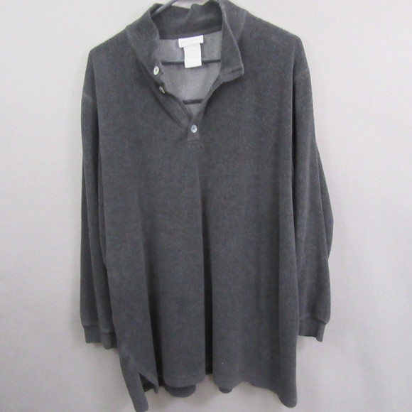Soft Surroundings Womens Fleece Sweater L Gray Quarter Button Long Sleeve - Picture 1 of 8